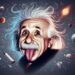 Albert Einstein sticking out his tongue in a playful pose, showcasing his humorous side.